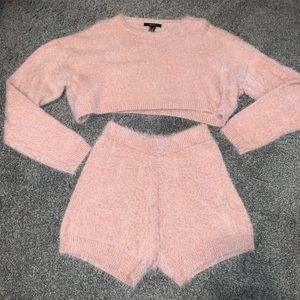 blush pink fuzzy forever 21 pajama set